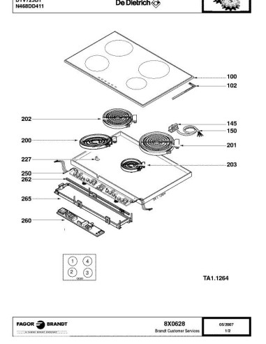 Pièces détachées DE DIETRICH DTV725B 8X0628 Annee 0 8X0628 