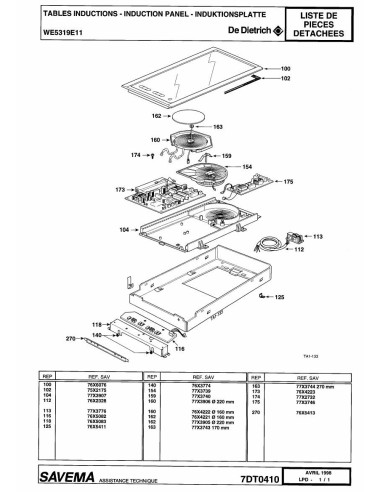 Pièces détachées DE DIETRICH WE5319E1 7DT0410 Annee 0 7DT0410 
