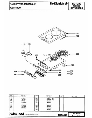 Pièces détachées DE DIETRICH WE5339E1 7DT0348 Annee 0 7DT0348 
