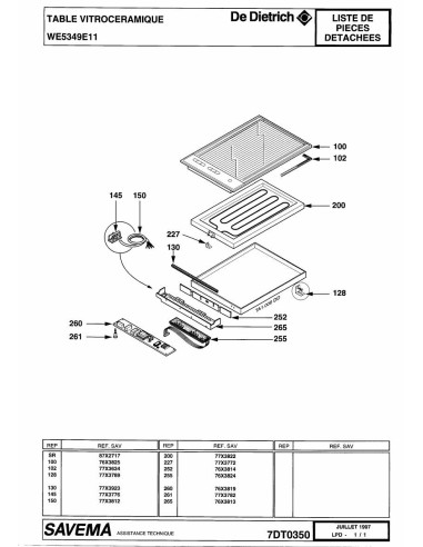 Pièces détachées DE DIETRICH WE5349E1 7DT0350 Annee 0 7DT0350 