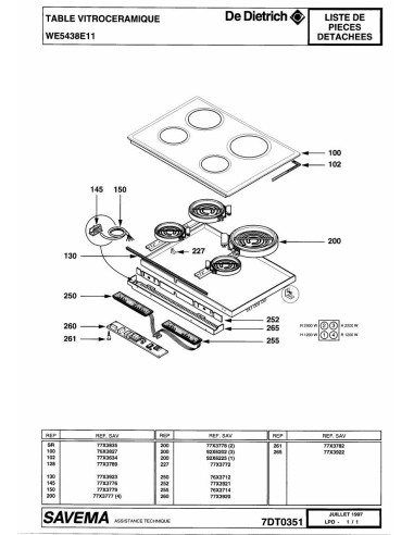 Pièces détachées DE DIETRICH WE5438E1 7DT0351 Annee 0 7DT0351 