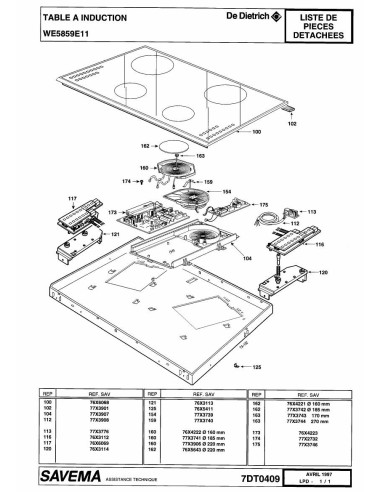 Pièces détachées DE DIETRICH WE5859E1 7DT0409 Annee 0 7DT0409 