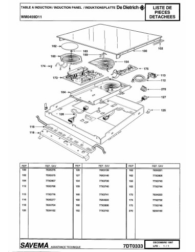 Pièces détachées DE DIETRICH WM0459D1 7DT0333 Annee 0 7DT0333 