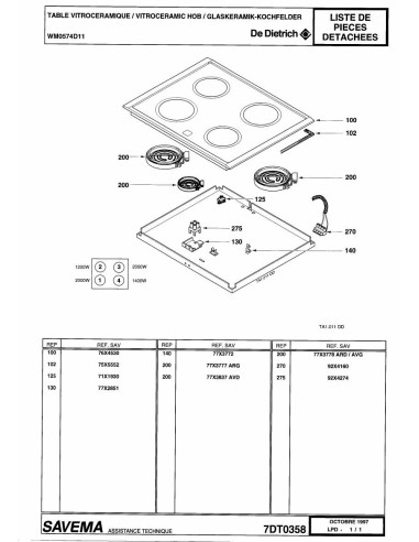 Pièces détachées DE DIETRICH WM0574D1 7DT0358 Annee 0 7DT0358 