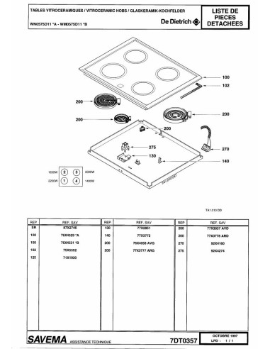 Pièces détachées DE DIETRICH WM0575D1 7DT0357 Annee 0 7DT0357 