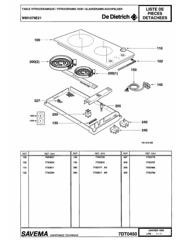 Pièces détachées DE DIETRICH WM1079E2 7DT0450 Annee 0 7DT0450 