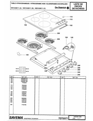 Pièces détachées DE DIETRICH WM1536E1 7DT0377 Annee 0 7DT0377 