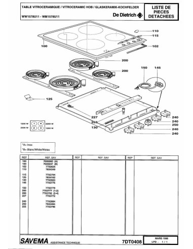 Pièces détachées DE DIETRICH WM1578U1 7DT0408 Annee 0 7DT0408 