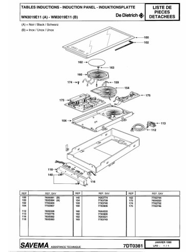 Pièces détachées DE DIETRICH WM3019E1 7DT0381 Annee 0 7DT0381 