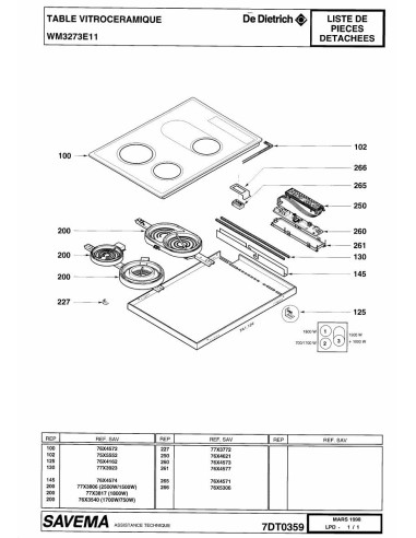 Pièces détachées DE DIETRICH WM3273E1 7DT0359 Annee 0 7DT0359 