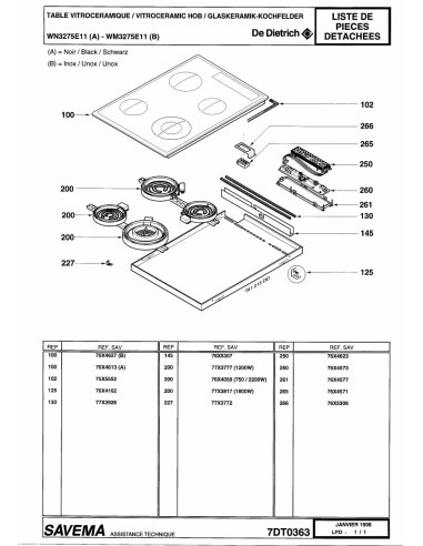 Pièces détachées DE DIETRICH WM3275E1 7DT0363 Annee 0 7DT0363 