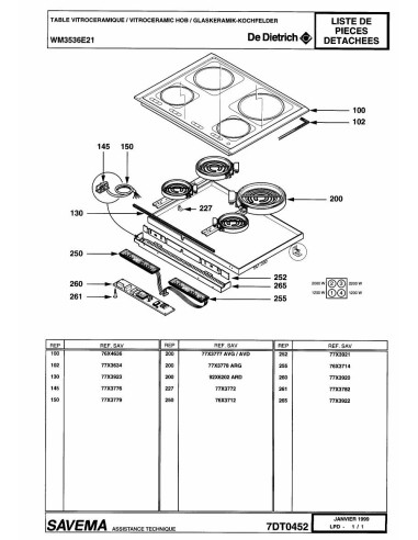 Pièces détachées DE DIETRICH WM3536E2 7DT0452 Annee 0 7DT0452 