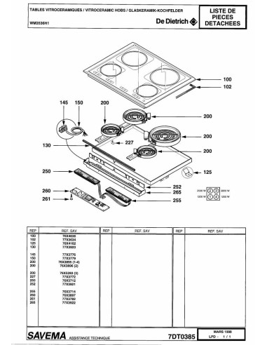 Pièces détachées DE DIETRICH WM3536H1 7DT0385 Annee 0 7DT0385 