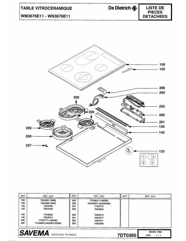 Pièces détachées DE DIETRICH WM3676E1 7DT0360 Annee 0 7DT0360 