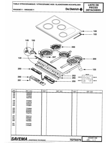 Pièces détachées DE DIETRICH WM3838E1 7DT0379 Annee 0 7DT0379 