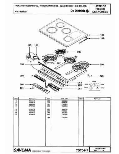 Pièces détachées DE DIETRICH WM3838E2 7DT0447 7DT0459 Annee 0 7DT0447 