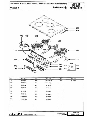 Pièces détachées DE DIETRICH WM3838H1 7DT0386 Annee 0 7DT0386 