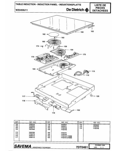 Pièces détachées DE DIETRICH WZ5459U1 7DT0461 Annee 0 7DT0461 