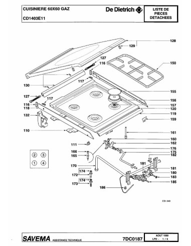 Pièces détachées DE DIETRICH CD1403E1 7DC0187 Annee 0 7DC0187 