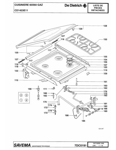 Pièces détachées DE DIETRICH CD1423E1 7DC0191 Annee 0 7DC0191 