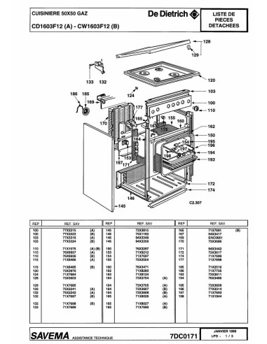 Pièces détachées DE DIETRICH CD1603F1 7DC0056 7DC0171 Annee 0 7DC0171 