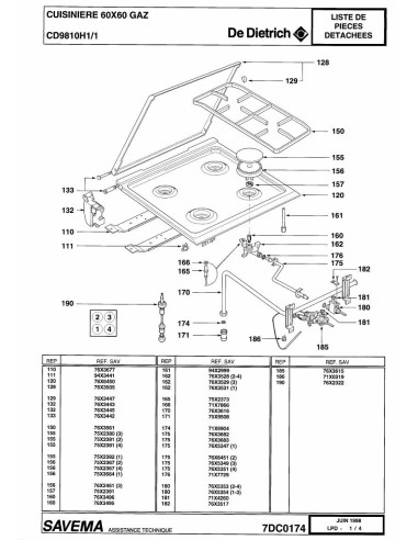 Pièces détachées DE DIETRICH CD9810H1 7DC0174 Annee 0 7DC0174 