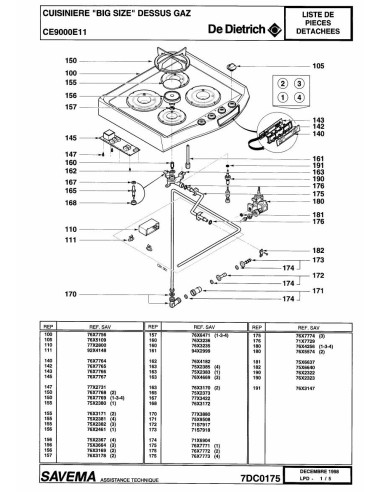 Pièces détachées DE DIETRICH CE9000E1 7DC0175 Annee 0 7DC0175 