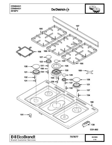Pièces détachées DE DIETRICH CR4844U1 7X7877 Annee 0 7X7877 