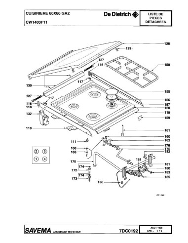 Pièces détachées DE DIETRICH CW1403F1 CW1403F11 7DC0192 