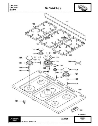 Pièces détachées DE DIETRICH CX4744U1 7X8455 Annee 0 7X8455 