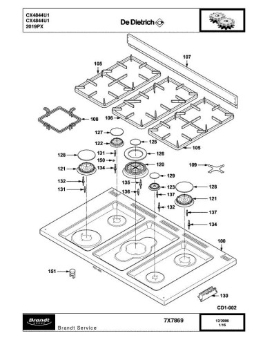 Pièces détachées DE DIETRICH CX4844U1 7X7869 Annee 0 7X7869 