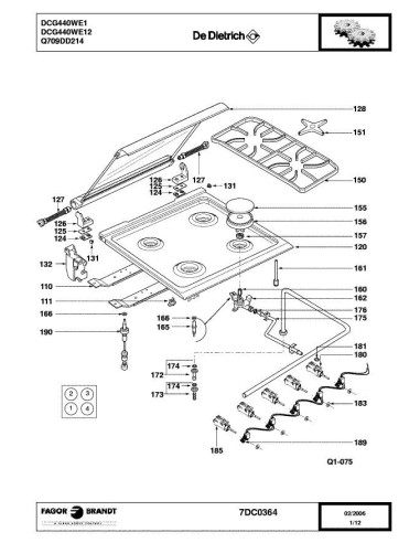 Pièces détachées DE DIETRICH DCG440WE1 7DC0327 7DC0364 Annee 0 7DC0364 