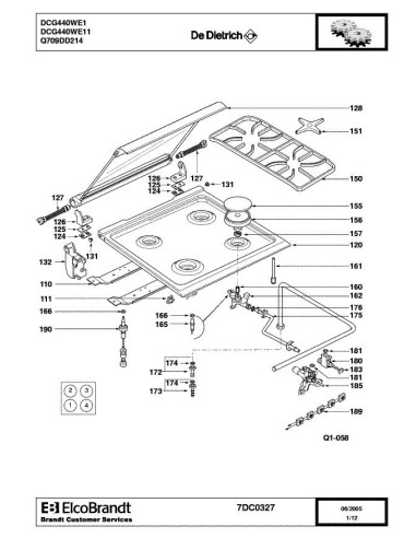 Pièces détachées DE DIETRICH DCG440WE1 7DC0327 7DC0364 Annee 0 7DC0327 