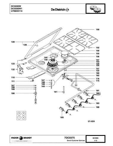 Pièces détachées DE DIETRICH DCG550W 7DC0375 Annee 0 7DC0375 