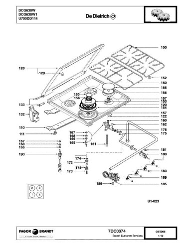 Pièces détachées DE DIETRICH DCG630W 7DC0374 Annee 0 7DC0374 