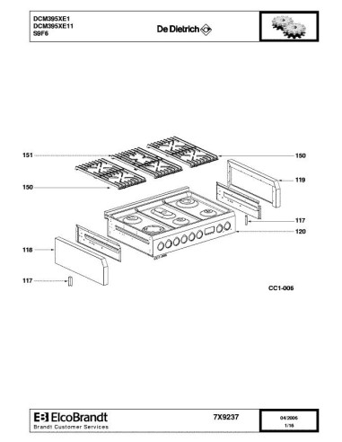 Pièces détachées DE DIETRICH DCM395XE1 7X9237 Annee 0 7X9237 