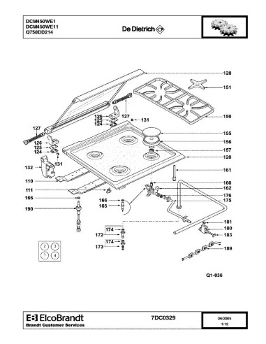 Pièces détachées DE DIETRICH DCM450WE1 DCM450WE11 DCM450WE12 7DC0329 7DC0362 