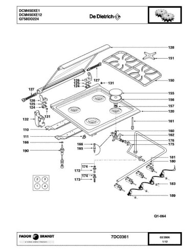 Pièces détachées DE DIETRICH DCM450XE1 DCM450XE11 DCM450XE12 7DC0330 7DC0361 Annee 0 7DC0361 