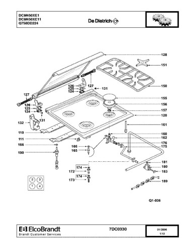 Pièces détachées DE DIETRICH DCM450XE1 DCM450XE11 DCM450XE12 7DC0330 7DC0361 