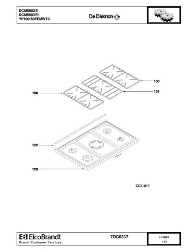 Pièces détachées DE DIETRICH DCM590XE DCM590XE1 DCM590XE2 DCM590XE3 7DC0337 Annee 0 7DC0337 