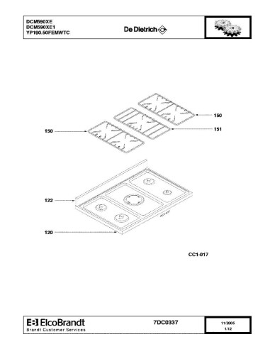 Pièces détachées DE DIETRICH DCM590XE DCM590XE1 DCM590XE2 DCM590XE3 7DC0337 