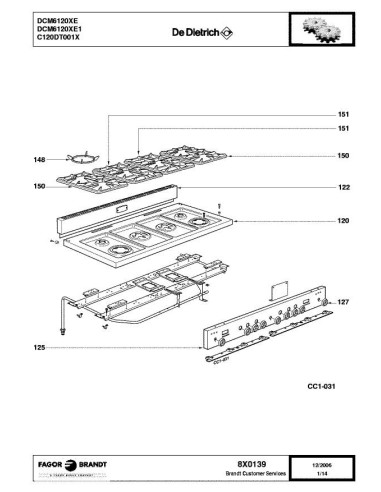 Pièces détachées DE DIETRICH DCM6120XE 8X0139 Annee 0 8X0139 