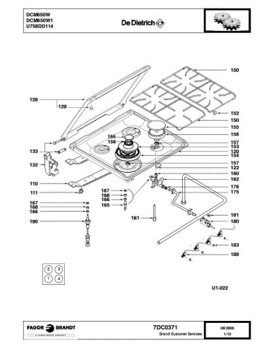 Pièces détachées DE DIETRICH DCM650W 7DC0371 Annee 0 7DC0371 