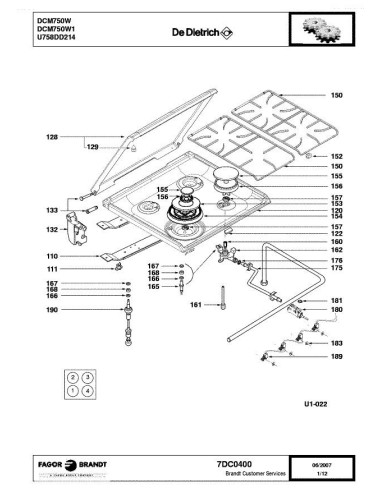 Pièces détachées DE DIETRICH DCM750W DCM750W1 DCM750W2 DCM750W3 7DC0400 Annee 0 7DC0400 