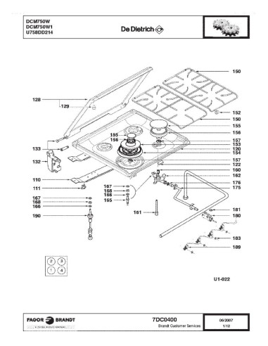 Pièces détachées DE DIETRICH DCM750W DCM750W1 DCM750W2 DCM750W3 7DC0400 