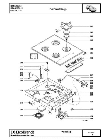 Pièces détachées DE DIETRICH DTC520BL1 7DT0914 Annee 0 7DT0914 