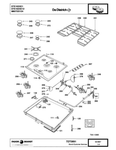 Pièces détachées DE DIETRICH DTE102XE1 7DT0689 7DT0891 Annee 0 7DT0891 