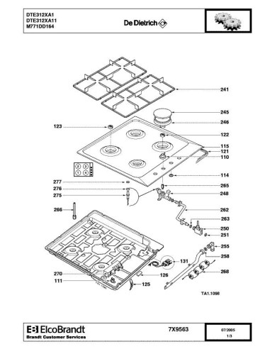 Pièces détachées DE DIETRICH DTE312XA1 7X9563 Annee 0 7X9563 