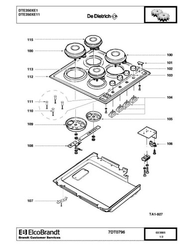 Pièces détachées DE DIETRICH DTE350XE1 7DT0796 7DT0848 Annee 0 7DT0796 