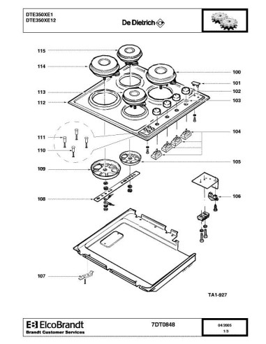 Pièces détachées DE DIETRICH DTE350XE1 7DT0796 7DT0848 Annee 0 7DT0848 